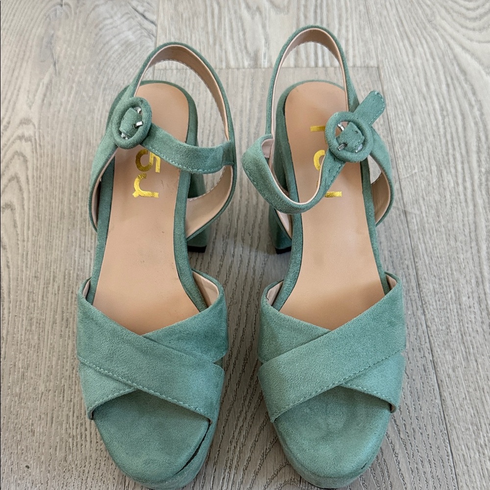 FSJ Mint Green Suede Women's Sandals